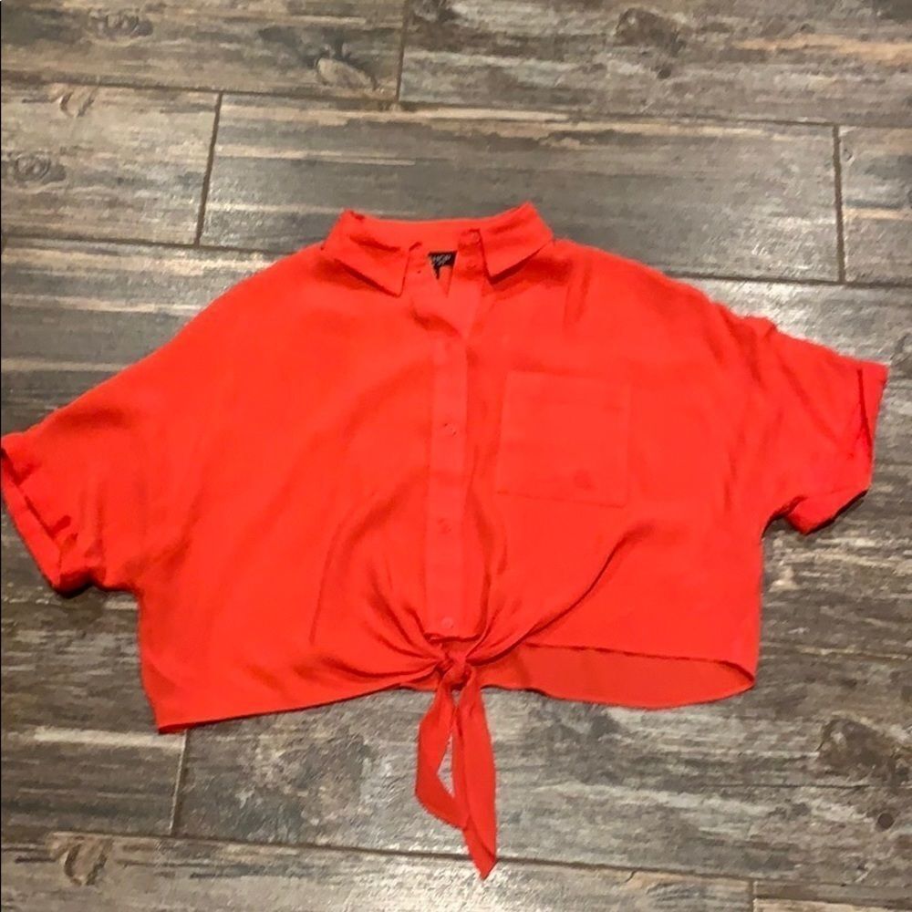 Top Shop Orange Tie Front Cropped Blouse Size 4